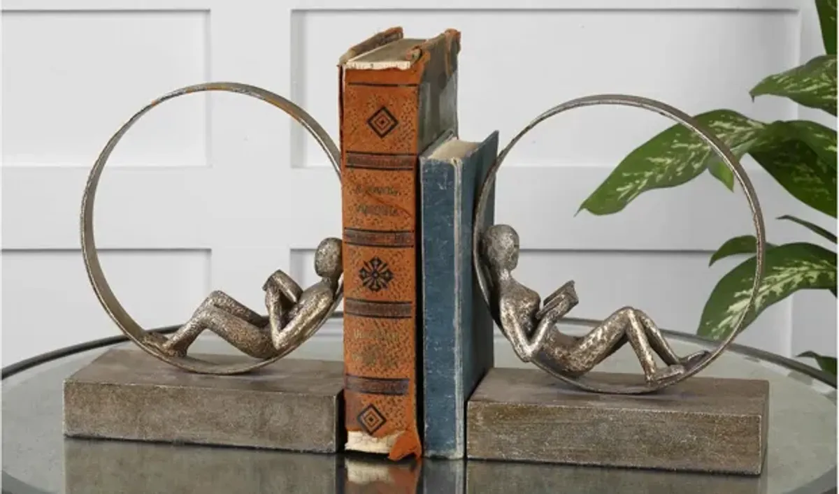 Lounging Reader Antique Bookends: Set of 2