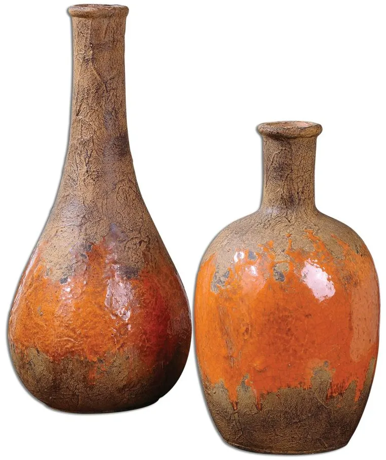 Kadam Ceramic Vases: Set of 2 in Orange by Uttermost
