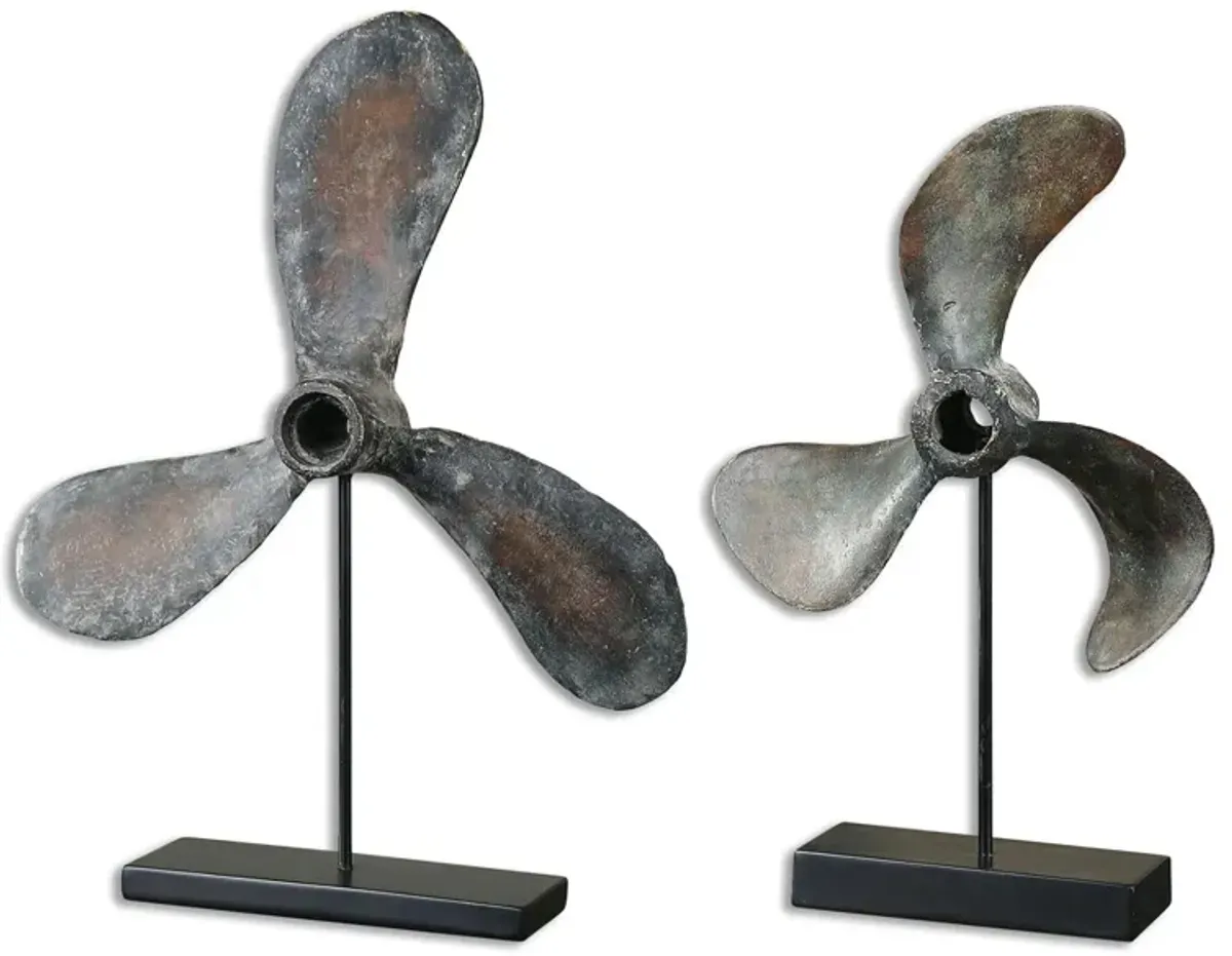 Propellers Rust Sculptures: Set of 2