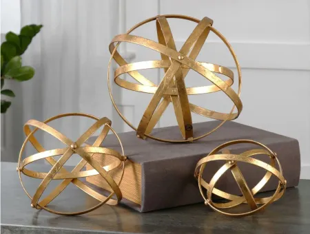 Stetson Spheres: Set of 3 in Antiqued Gold by Uttermost