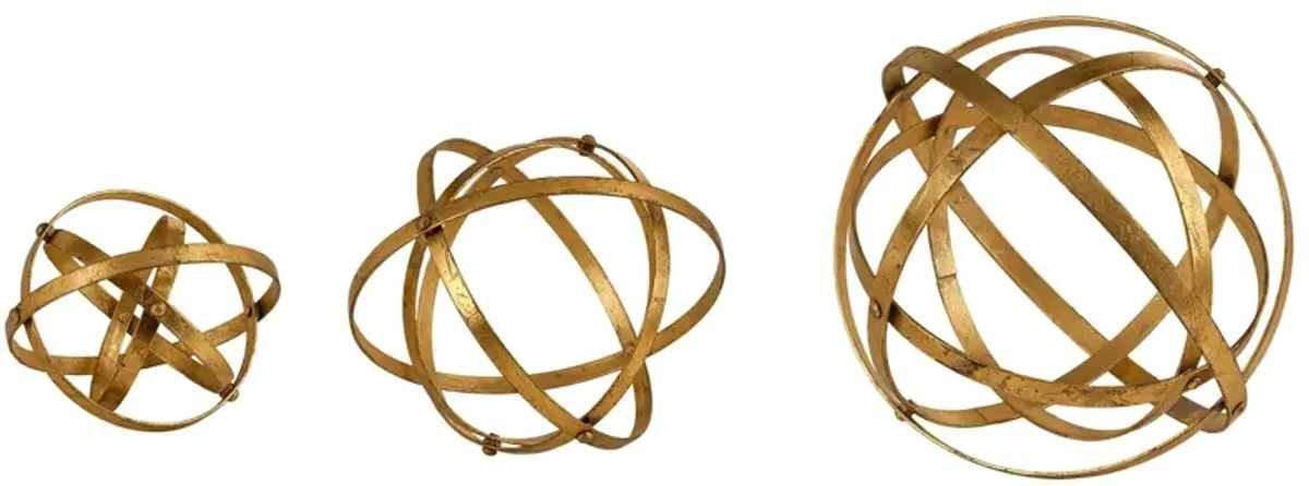 Stetson Spheres: Set of 3 in Antiqued Gold by Uttermost