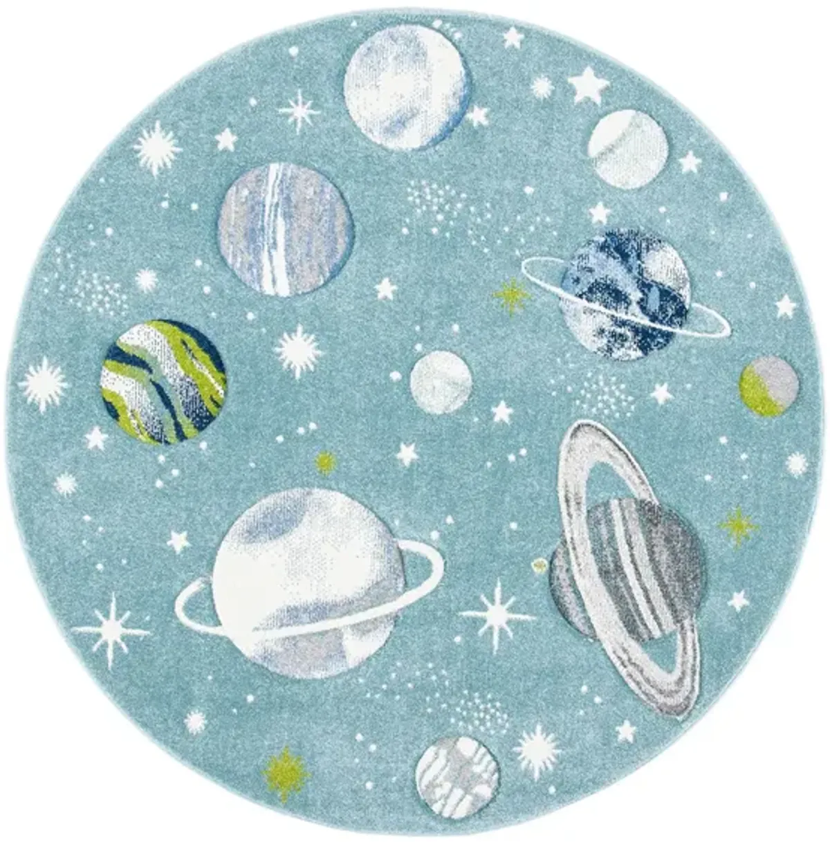 Carousel Planets Kids Area Rug Round in Teal & Ivory by Safavieh