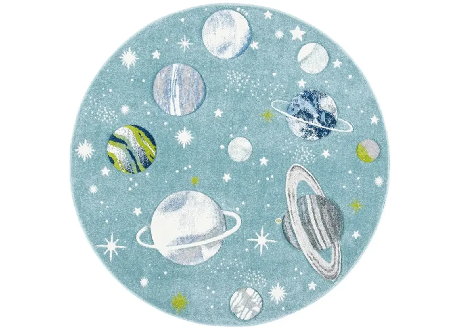 Carousel Planets Kids Area Rug Round in Teal & Ivory by Safavieh