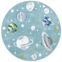 Carousel Planets Kids Area Rug Round in Teal & Ivory by Safavieh