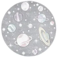 Carousel Planets Kids Area Rug Round in Gray & Lavender by Safavieh