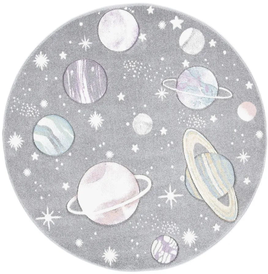 Carousel Planets Kids Area Rug Round in Gray & Lavender by Safavieh