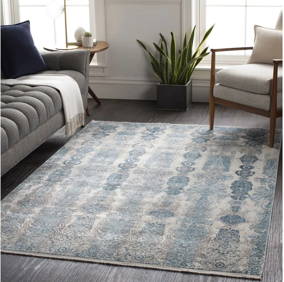 Solaris Aquamarine Rug in Medium Gray, Aqua, Dark Blue, Light Gray, Ivory, Charcoal by Surya