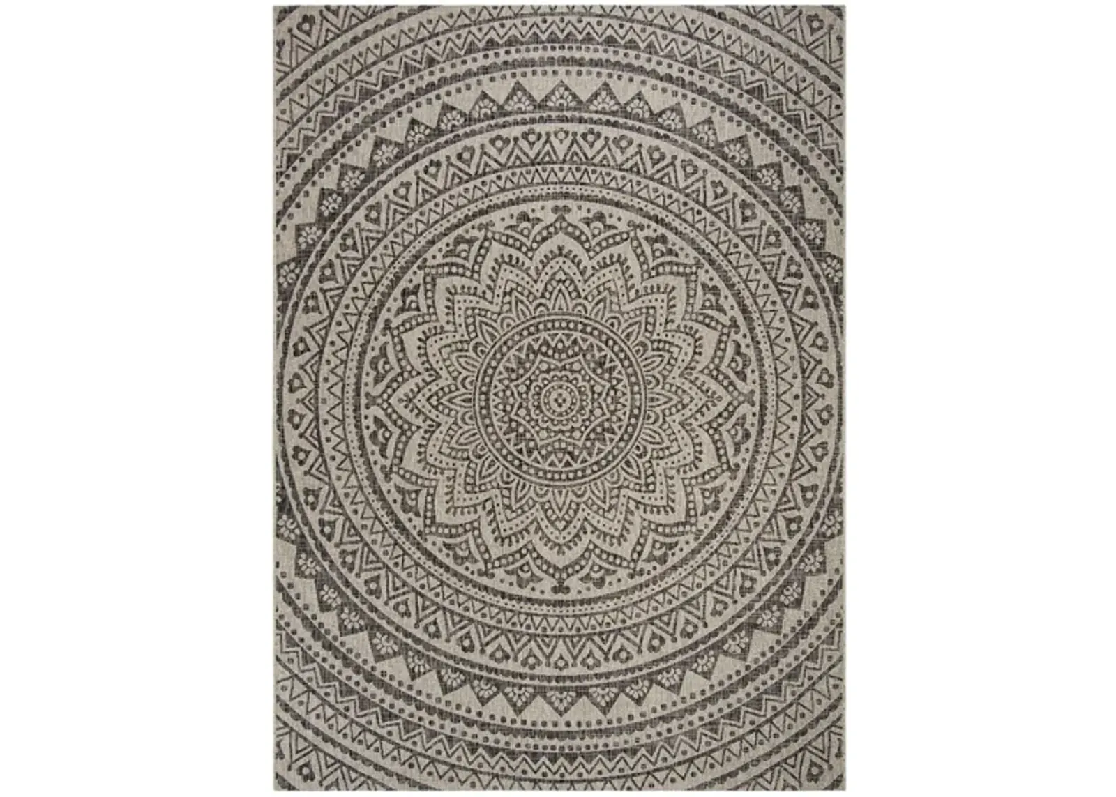 Courtyard Mandala Indoor/Outdoor Area Rug in Light Gray & Black by Safavieh