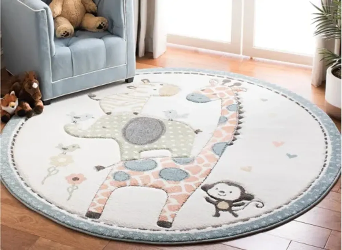 Carousel Zoo Friends Kids Area Rug Round