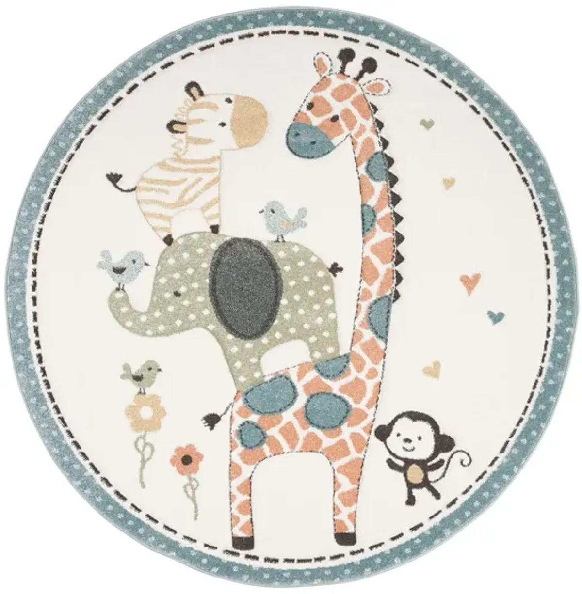 Carousel Zoo Friends Kids Area Rug Round in Ivory by Safavieh