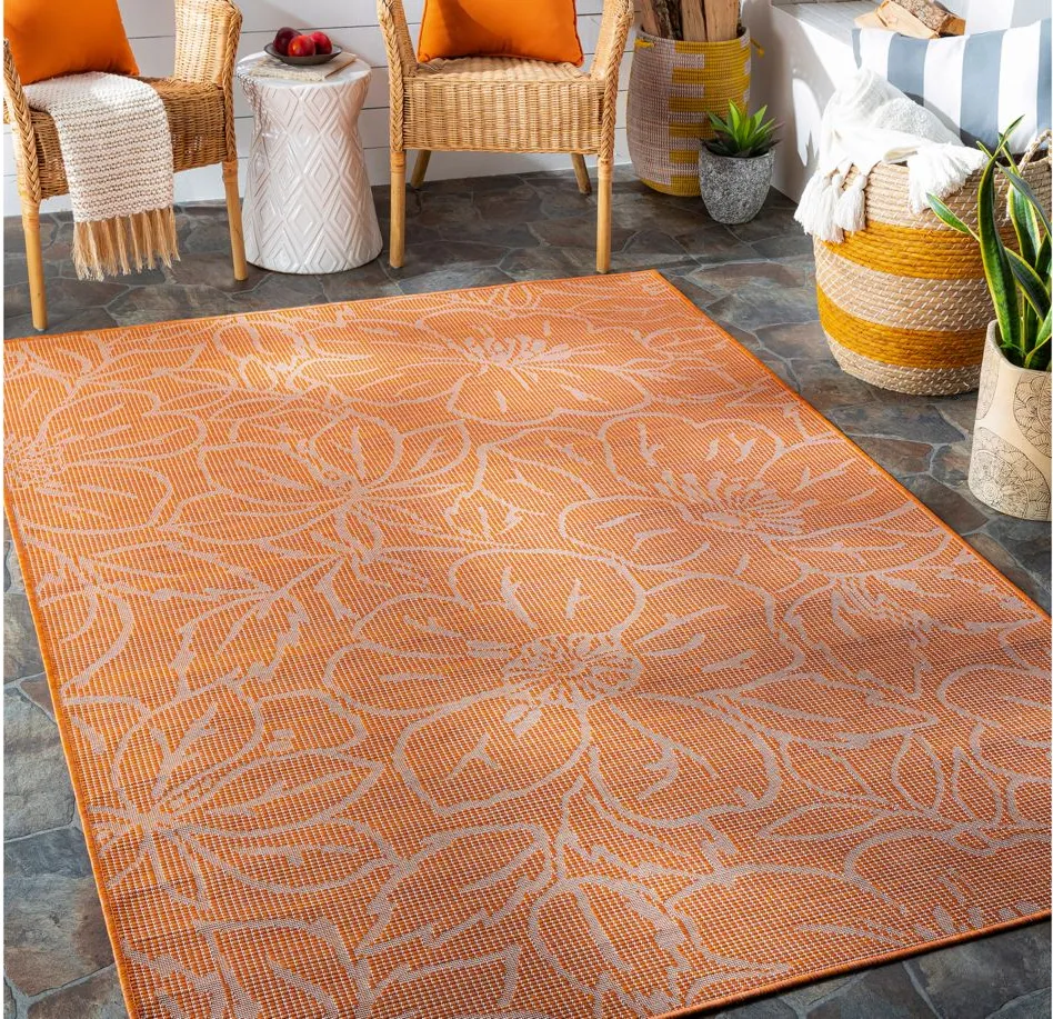 Pasadena Floral Indoor/Outdoor Runner Rug in Orange by Surya