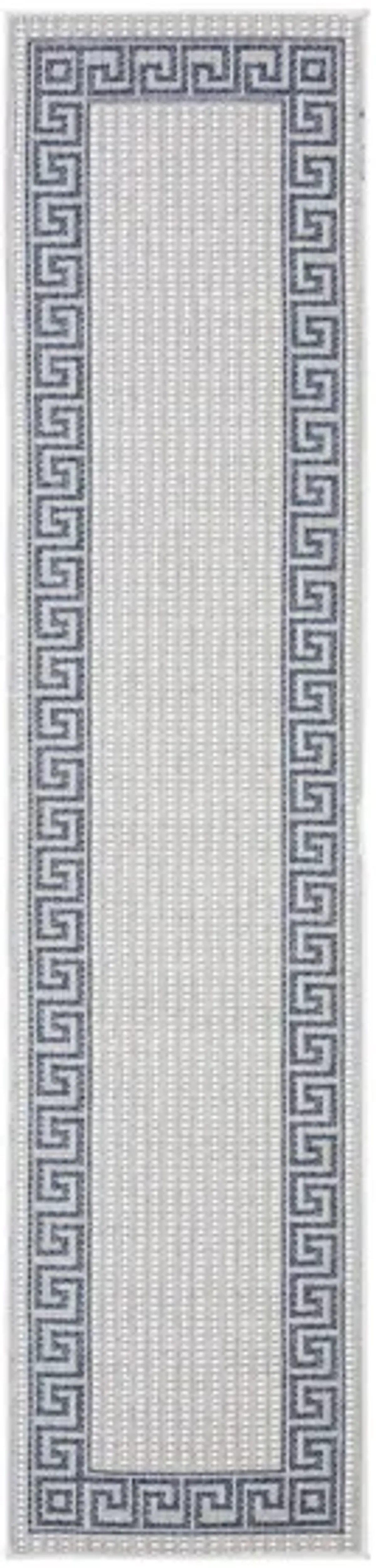 Bermuda Greek Key Indoor/Outdoor Runner Rug in Ivory & Blue by Safavieh