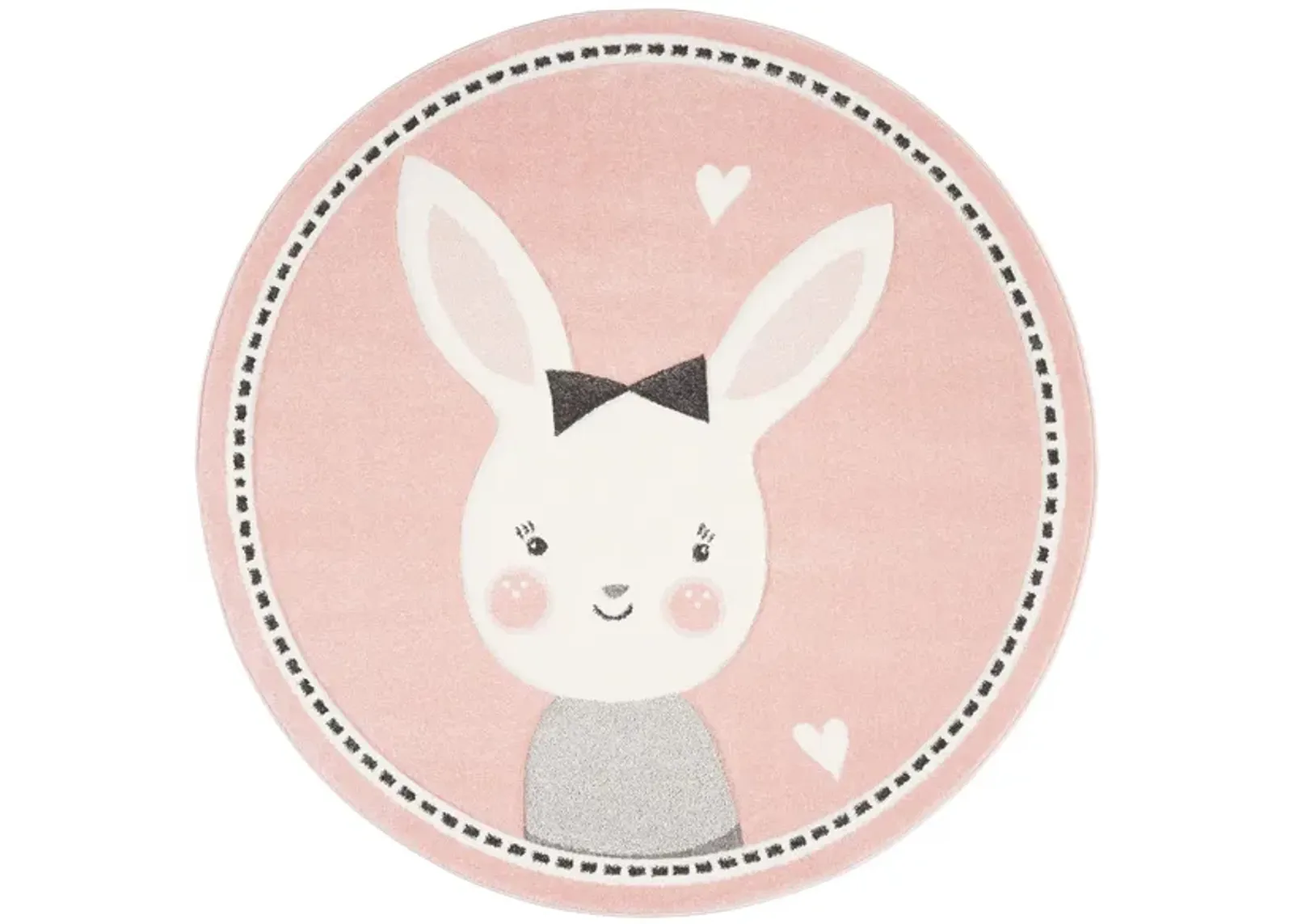 Carousel Bunny Kids Area Rug Round in Pink & Ivory by Safavieh