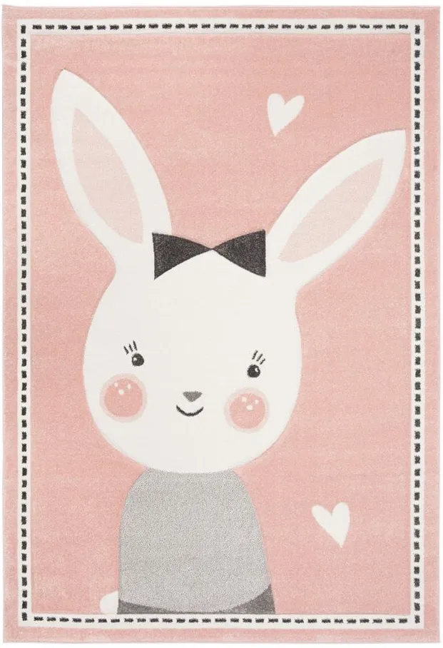 Carousel Bunny Kids Area Rug in Pink & Ivory by Safavieh