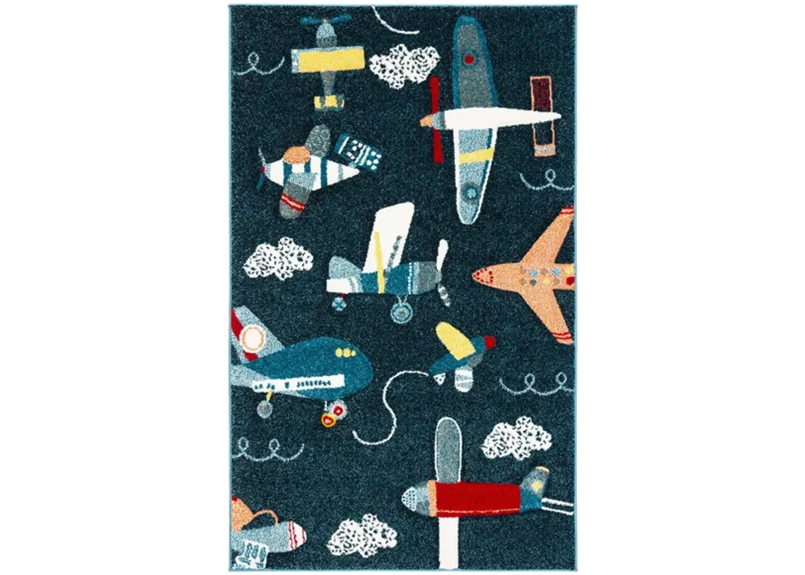 Carousel Planes Kids Area Rug in Navy & Ivory by Safavieh