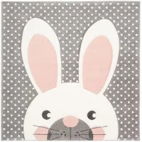 Carousel Rabbit Kids Area Rug Square in Pink & Gray by Safavieh