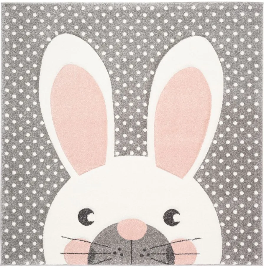 Carousel Rabbit Kids Area Rug Square in Pink & Gray by Safavieh