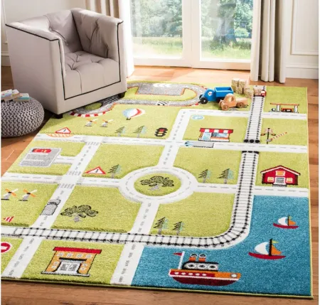 Carousel Cars Kids Area Rug in Green & Ivory by Safavieh