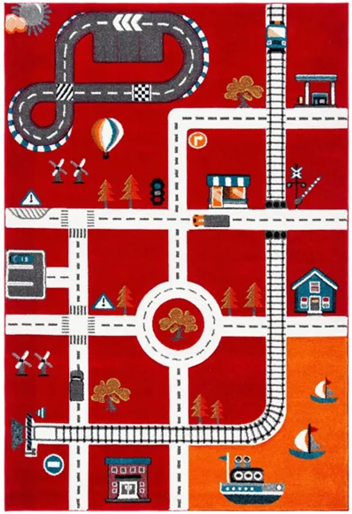 Carousel Cars Kids Area Rug in Red & Ivory by Safavieh