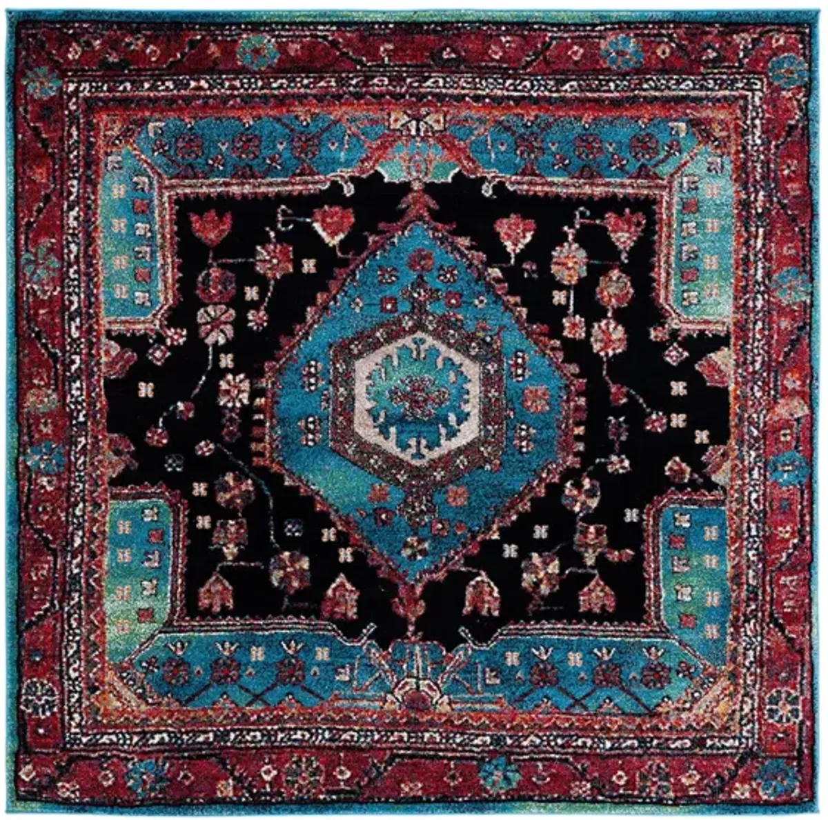 Hamadan Area Rug Square in Turquoise & Black by Safavieh