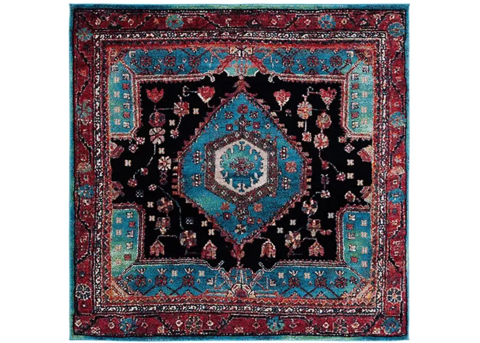 Hamadan Area Rug Square in Turquoise & Black by Safavieh