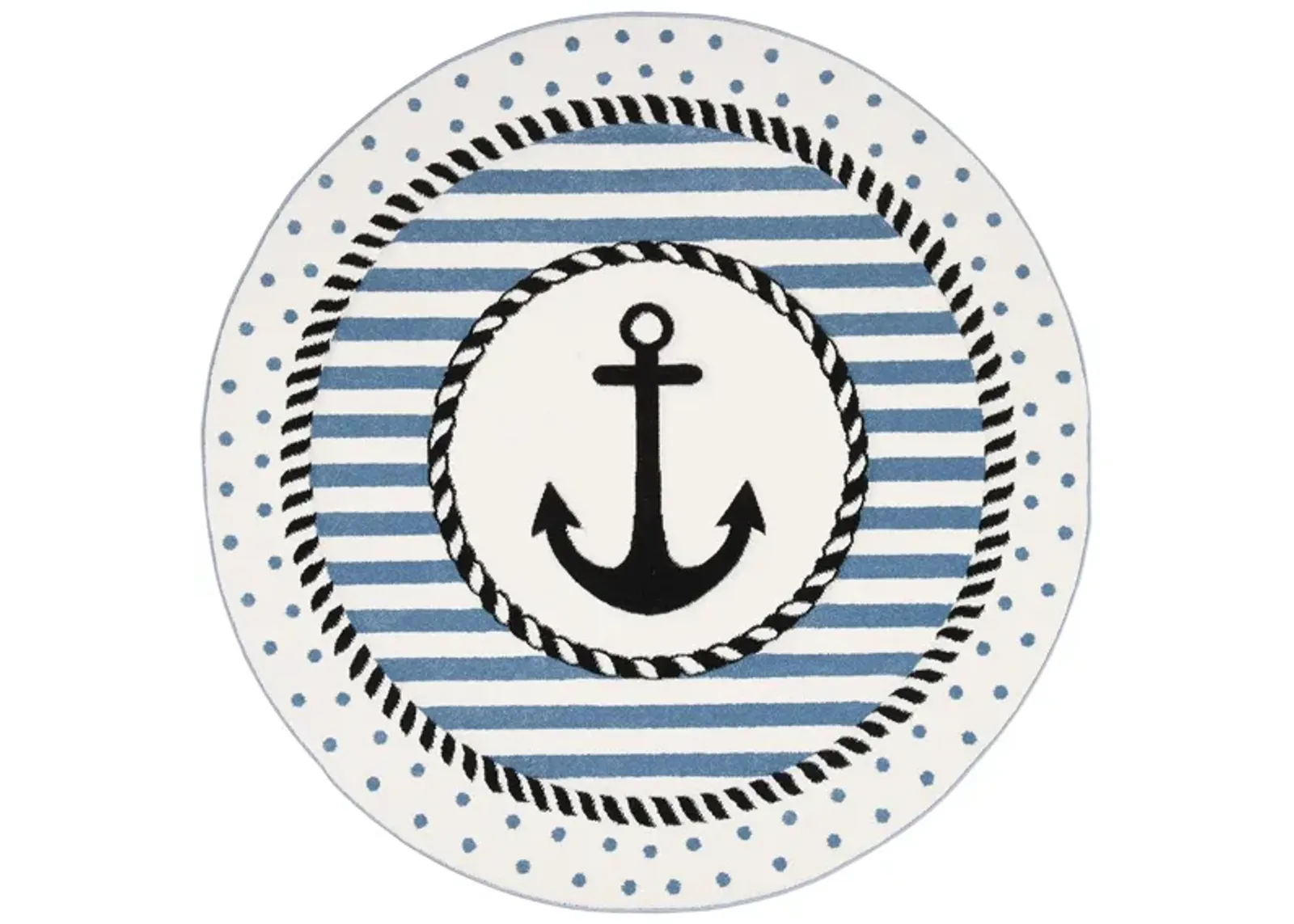 Carousel Anchor Kids Area Rug Round in Ivory & Navy by Safavieh