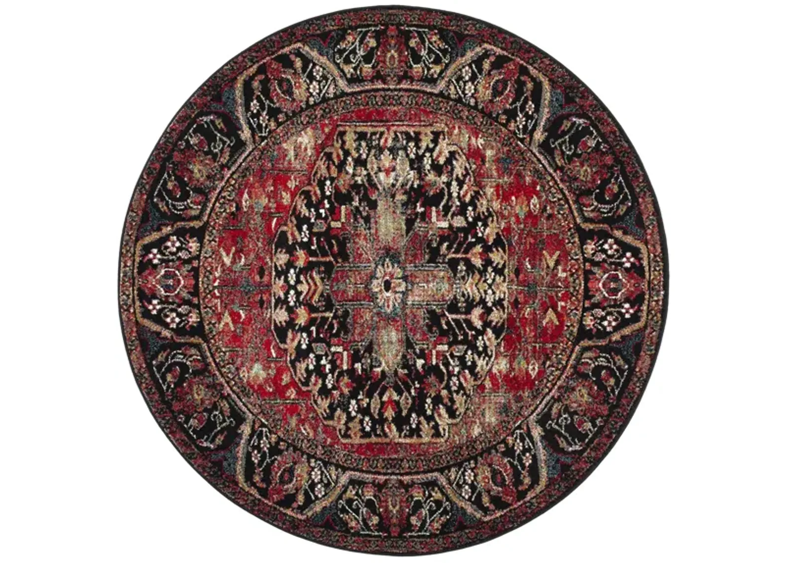 Mordechai Area Rug Round in Red & Black by Safavieh