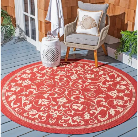 Courtyard Vines Indoor/Outdoor Area Rug Round in Red & Natural by Safavieh