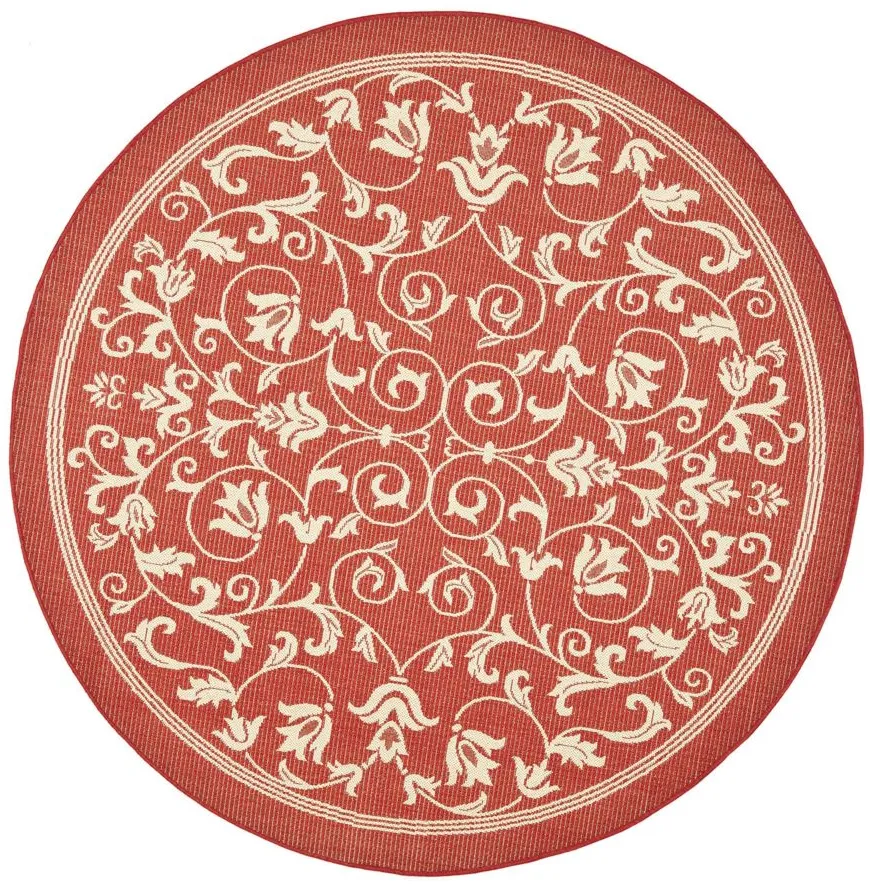 Courtyard Vines Indoor/Outdoor Area Rug Round in Red & Natural by Safavieh