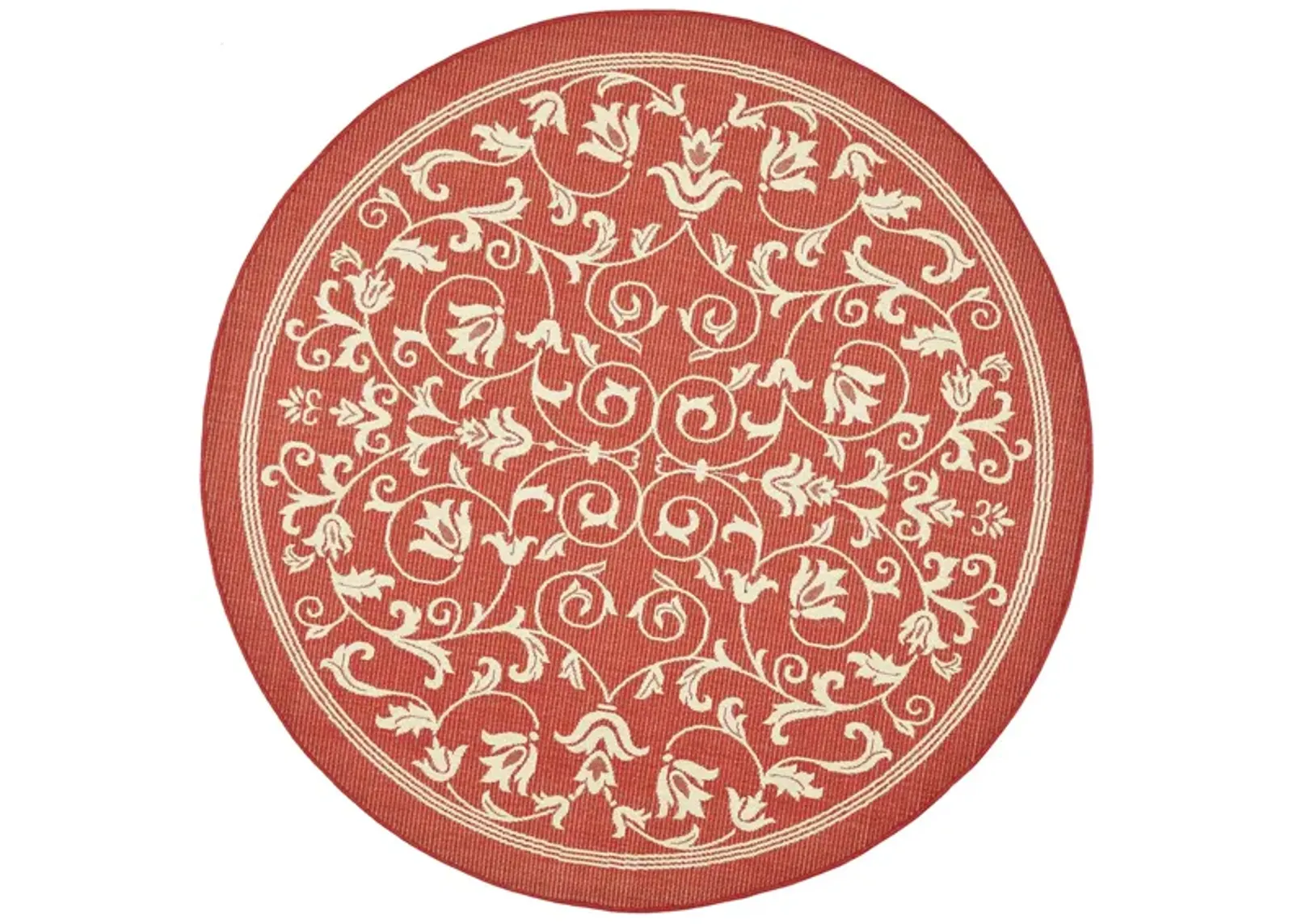 Courtyard Vines Indoor/Outdoor Area Rug Round in Red & Natural by Safavieh