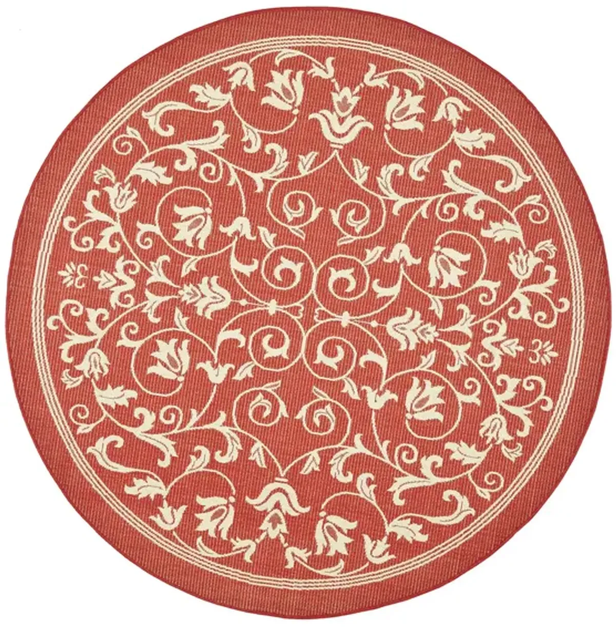 Courtyard Vines Indoor/Outdoor Area Rug Round in Red & Natural by Safavieh