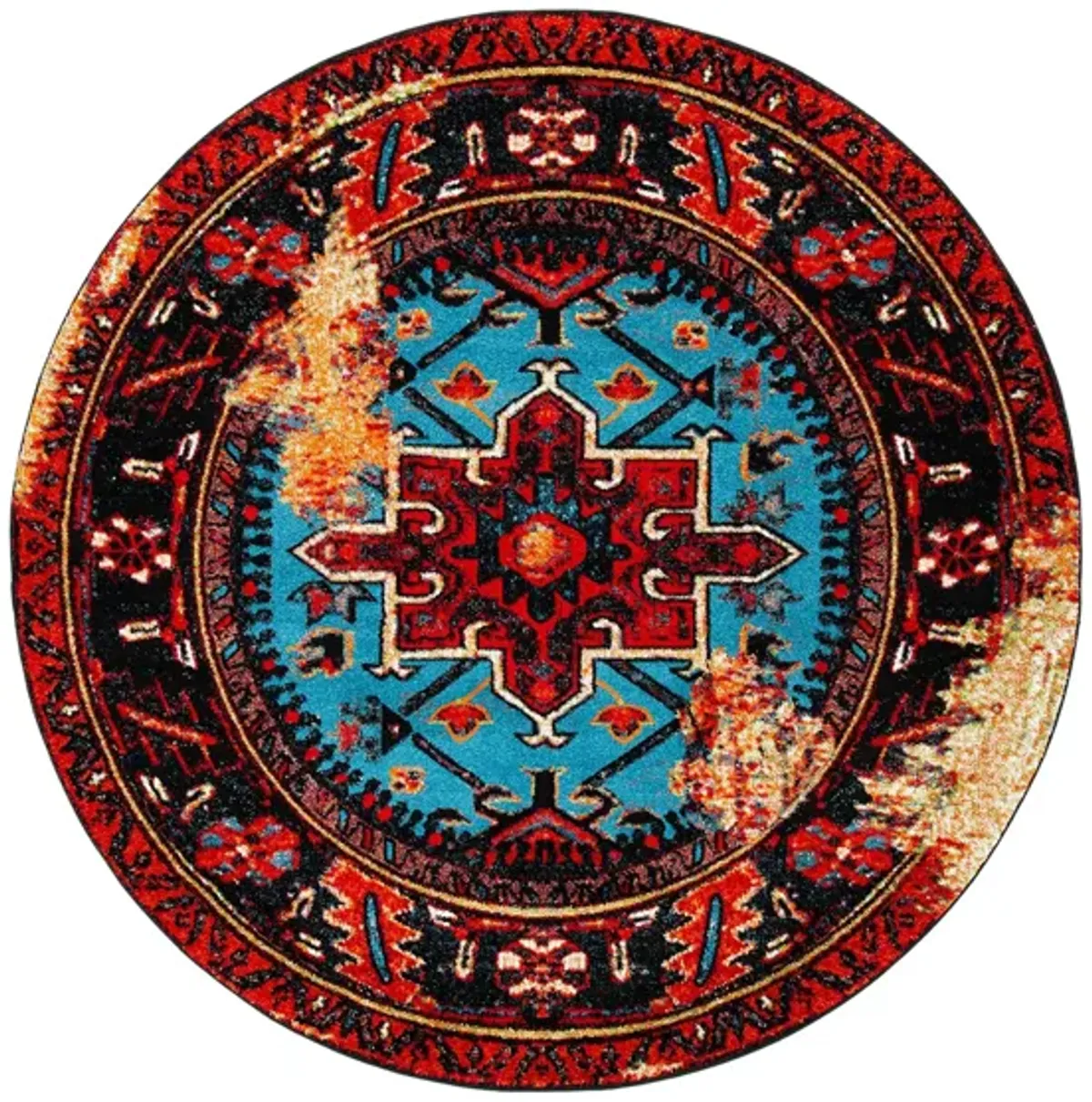 Darius Red Area Rug Round in Red & Light Blue by Safavieh