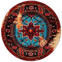 Darius Red Area Rug Round in Red & Light Blue by Safavieh