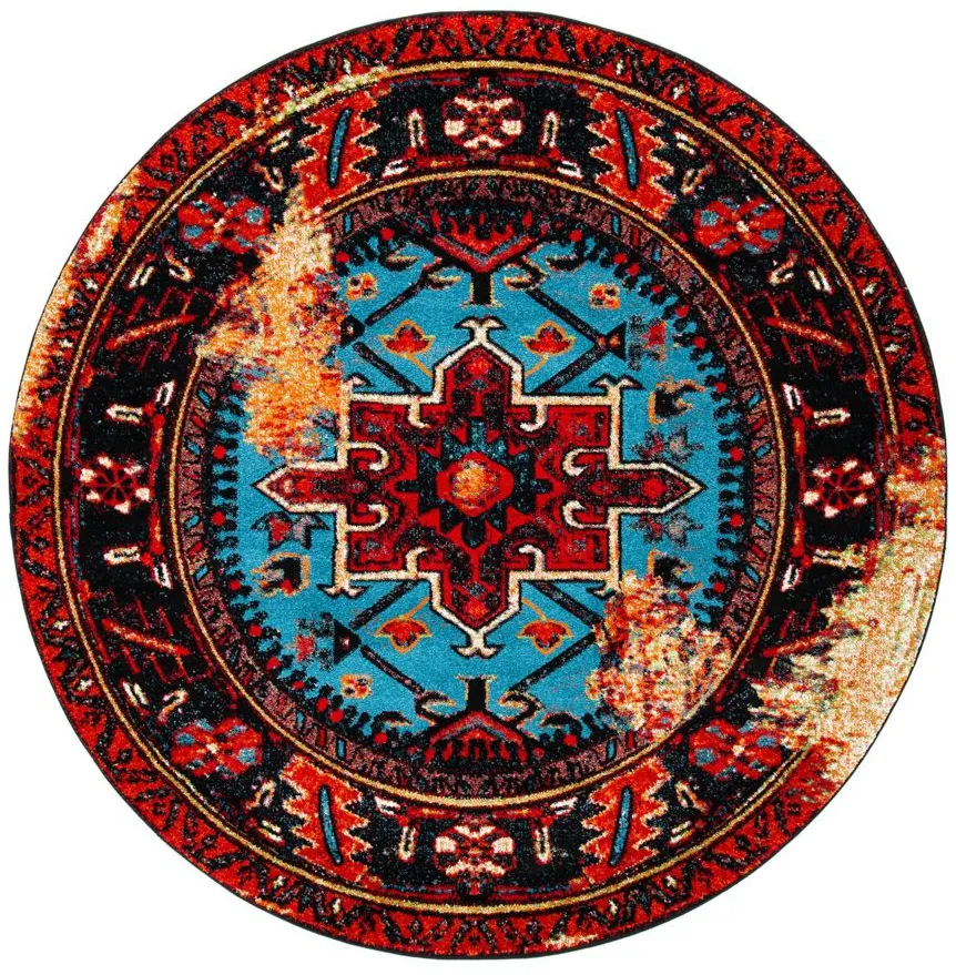 Darius Red Area Rug Round in Red & Light Blue by Safavieh