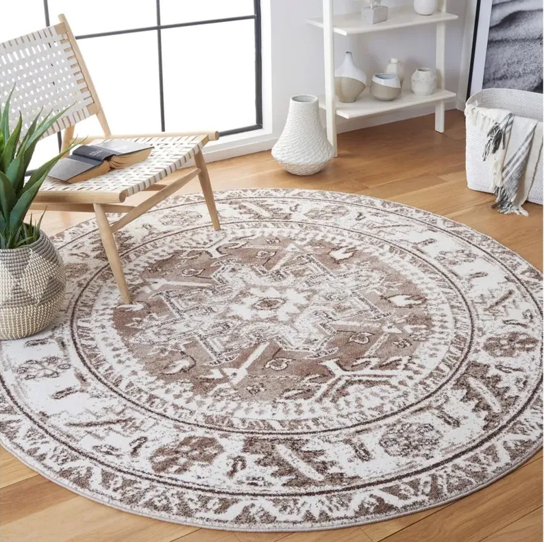 Darius Brown Area Rug Round in Brown & Ivory by Safavieh