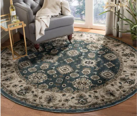 Sussex Area Rug Round in Teal / Cream by Safavieh