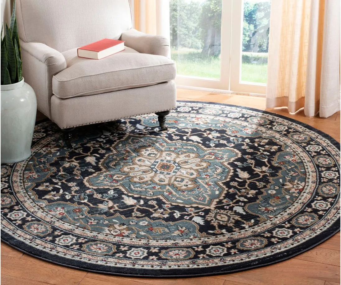 Mortimer Area Rug Round in Anthracite / Teal by Safavieh