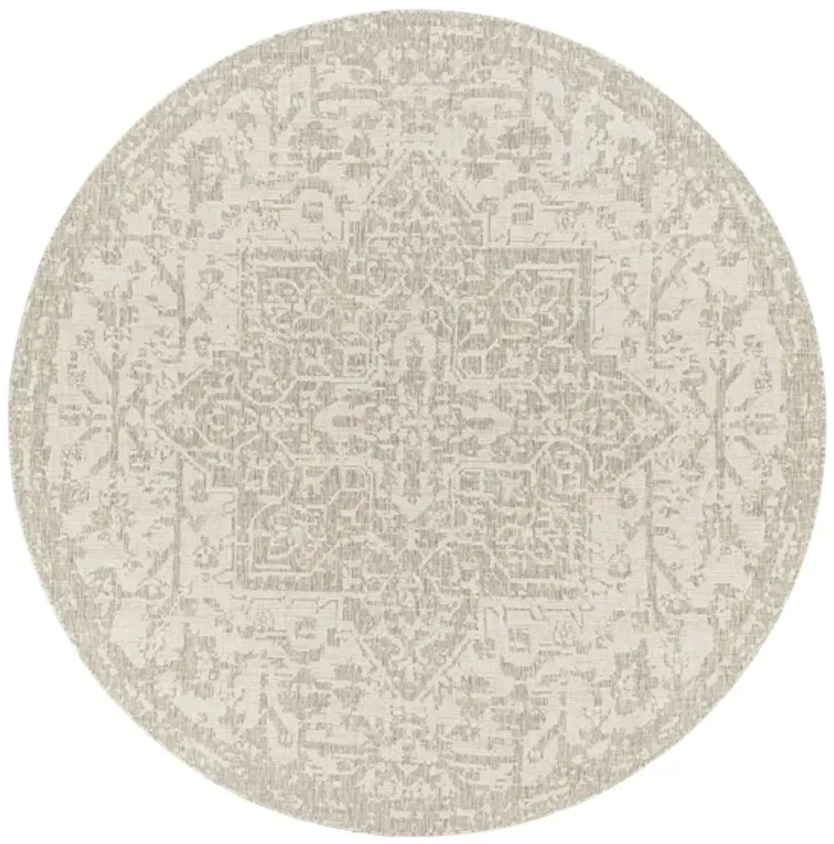 Eagean Cyprus Indoor/Outdoor Area Rug Round in Gray, Oatmeal, Light Beige by Surya