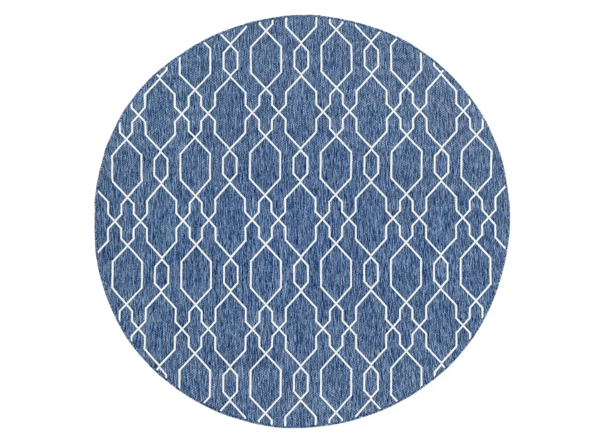 Eagean Link Indoor/Outdoor Area Rug Round in Dark Blue, Denim, Cream by Surya