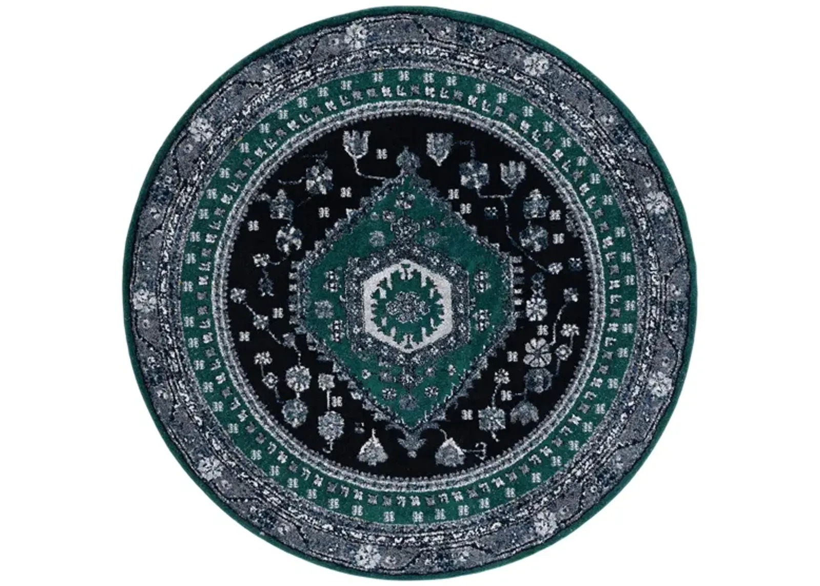 Hamadan Area Rug Round in Green & Black by Safavieh