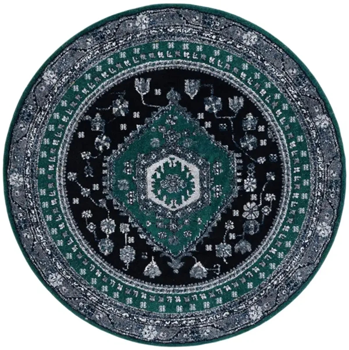 Hamadan Area Rug Round in Green & Black by Safavieh