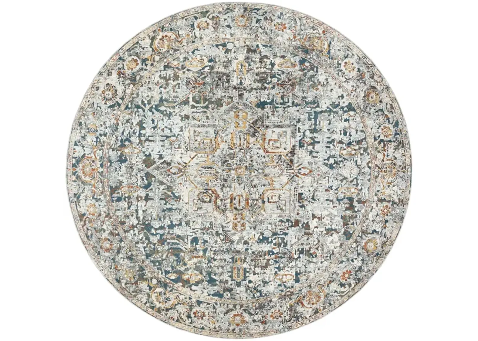 Presidential Gypsy Rug in Pale Blue, Bright Blue, Medium Gray, Peach, Ivory, Butter, Burnt Orange, Lime, Charcoal by Surya