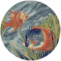 Liora Manne Ravella Tropical Fish Indoor/Outdoor Area Rug Round 2' x 3' in Ocean by Trans-Ocean Import Co Inc