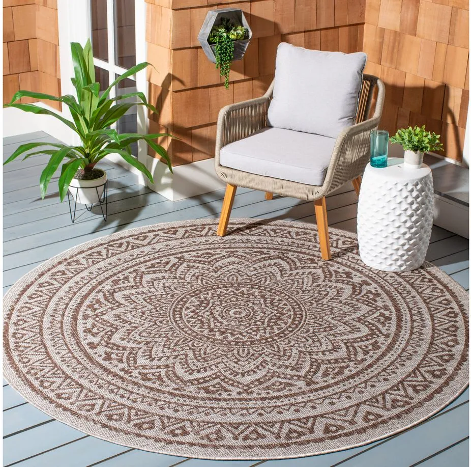 Courtyard Mandala Indoor/Outdoor Area Rug Round in Light Beige & Light Brown by Safavieh