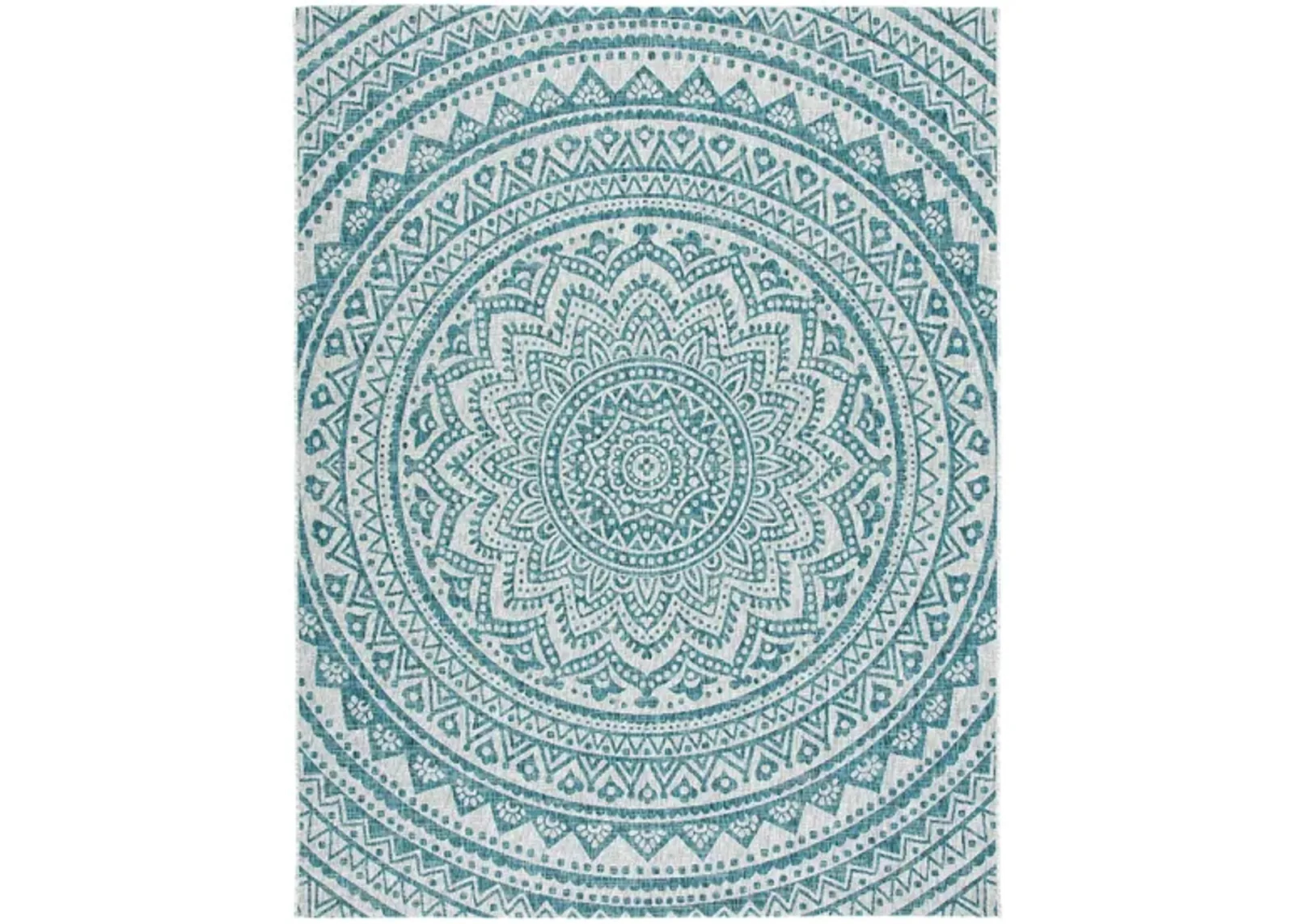 Courtyard Mandala Indoor/Outdoor Area Rug in Light Gray & Teal by Safavieh