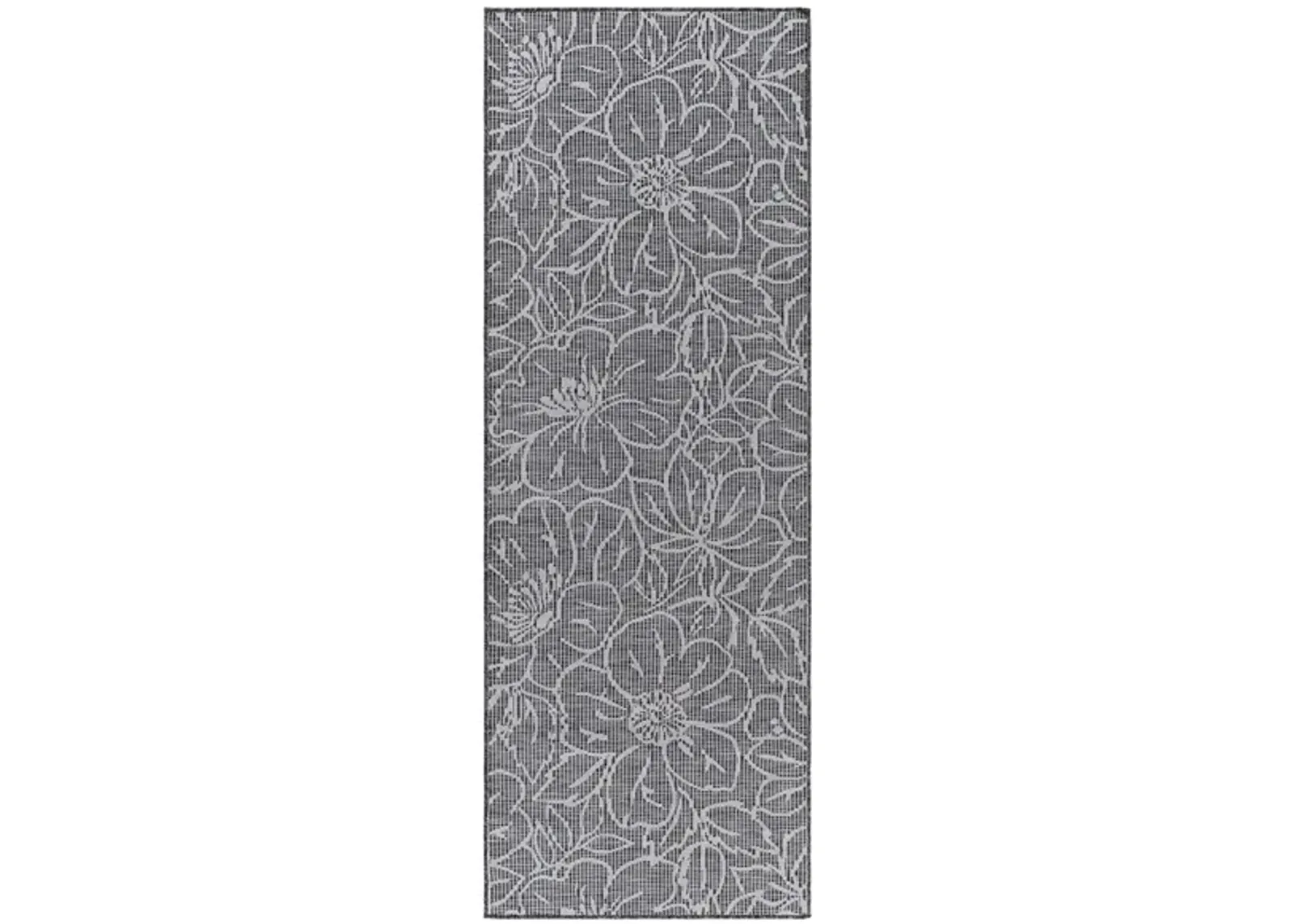 Pasadena Floral Indoor/Outdoor Runner Rug in Charcoal, Black by Surya