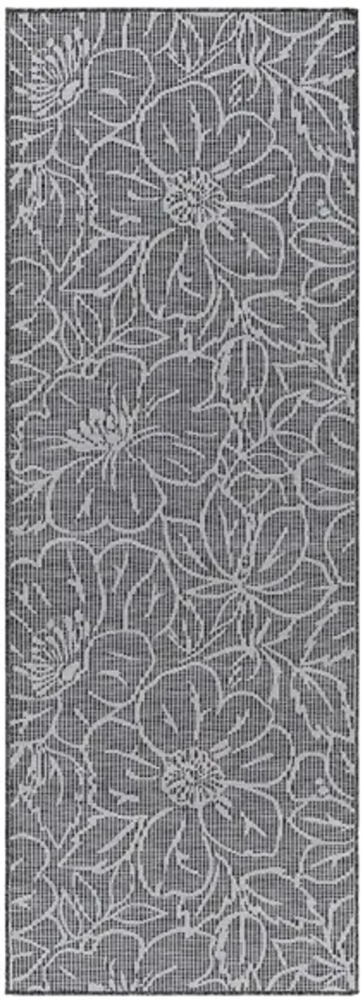 Pasadena Floral Indoor/Outdoor Runner Rug in Charcoal, Black by Surya