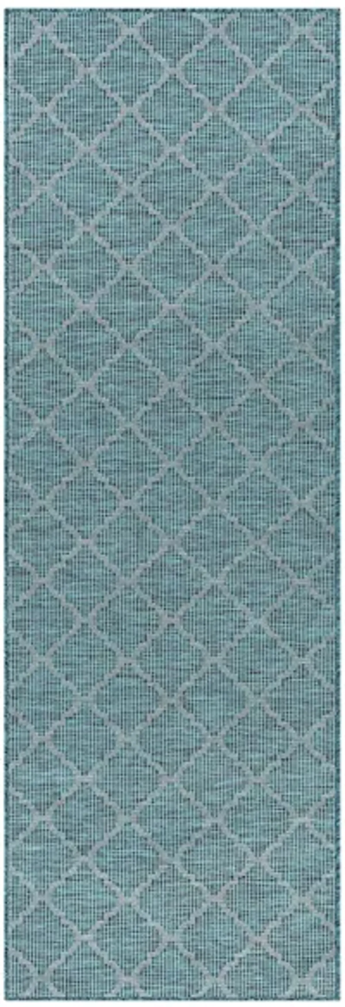 Pasadena Sage Indoor/Outdoor Runner Rug in Aqua, Black by Surya