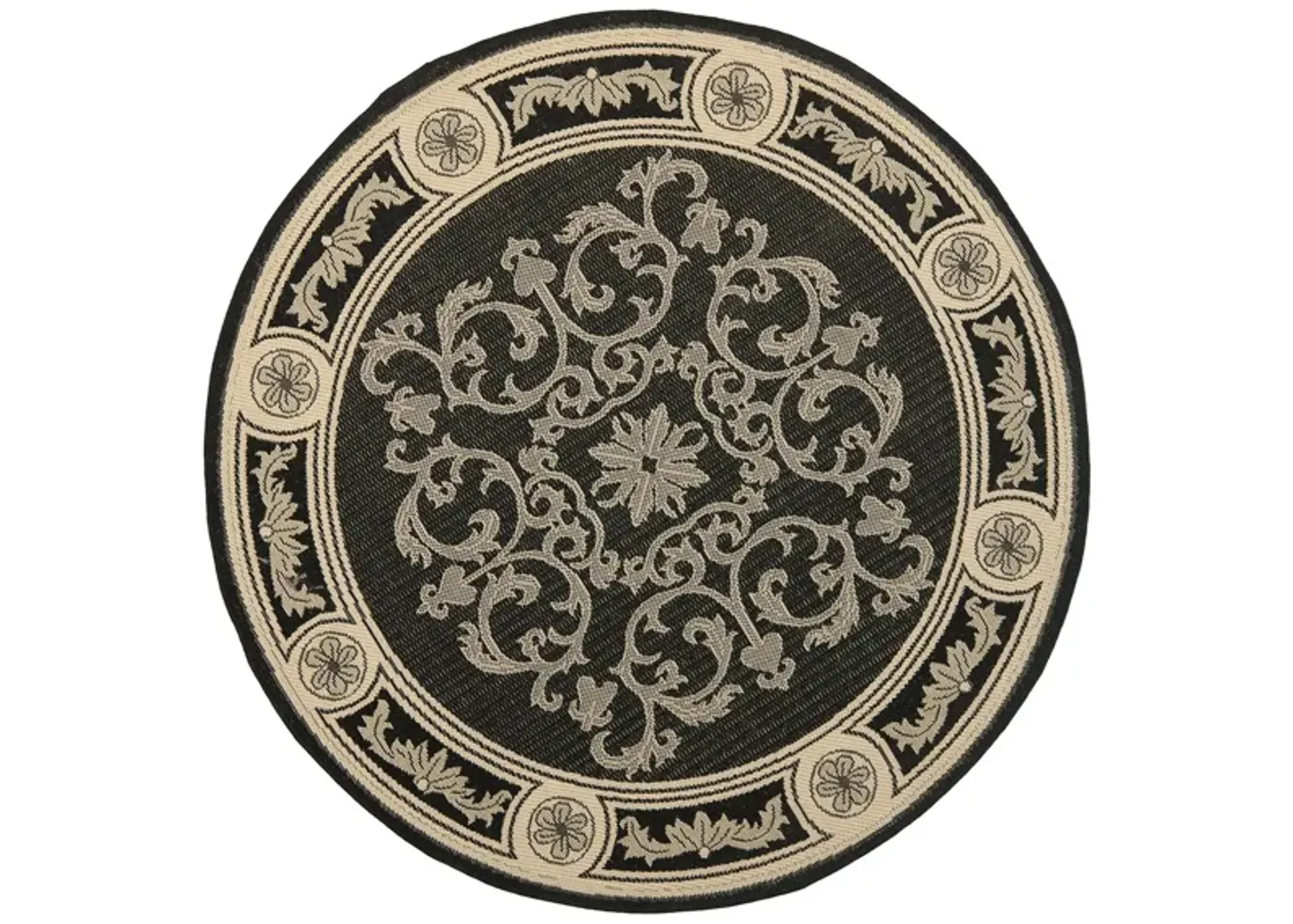 Courtyard Bordered Indoor/Outdoor Area Rug Round in Black & Sand by Safavieh