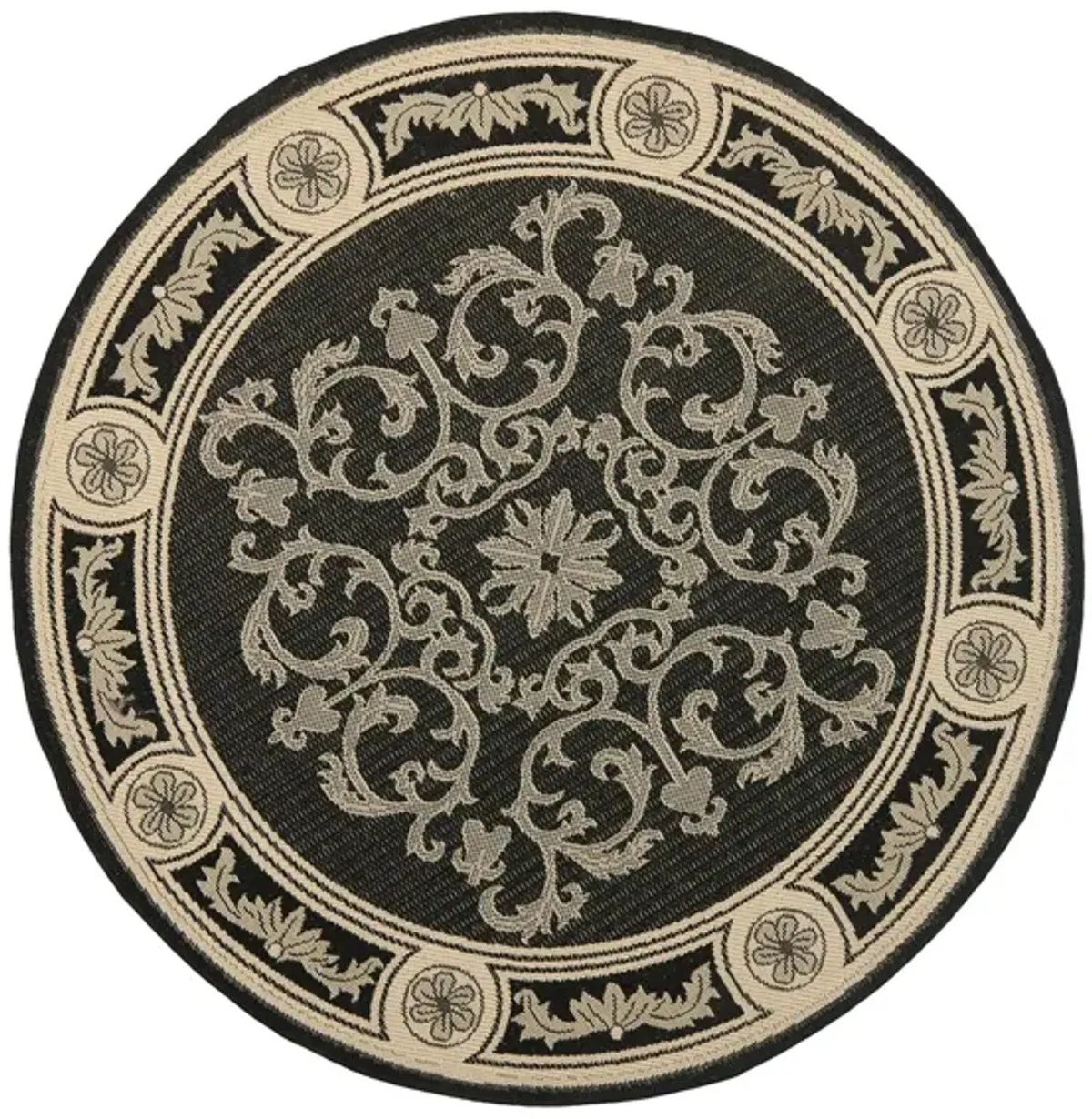 Courtyard Bordered Indoor/Outdoor Area Rug Round in Black & Sand by Safavieh